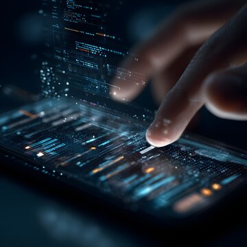 Smart app technology concept with hand and glowing panels photo