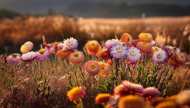 Strawflowers Xerochrysum Bracteatum In Natural Environment