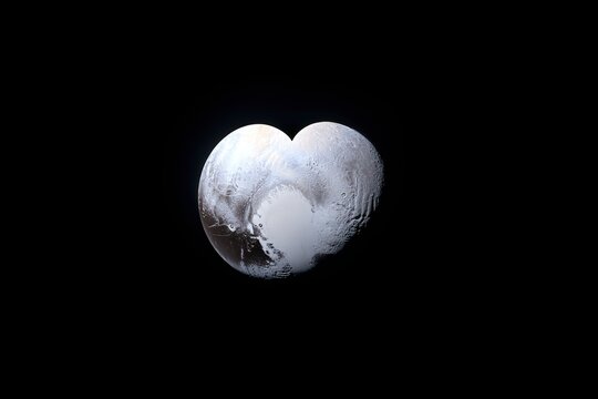 Pluto's Iconic Heart-Shaped Region Tombaugh Regio Showcasing Its Icy Textured Surface in Deep Space