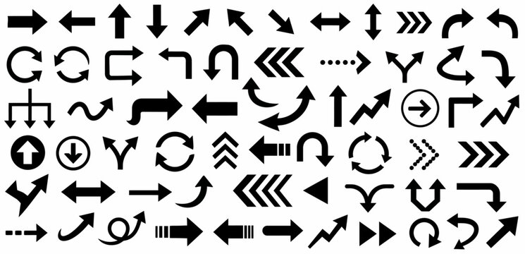 Flat arrow vector, diverse direction vector illustration, navigation, pointing symbols, black arrows icon