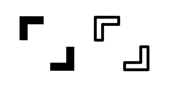 Crop corners icon, focus brackets and full screen symbol for image editing in solid and outline vector styles.