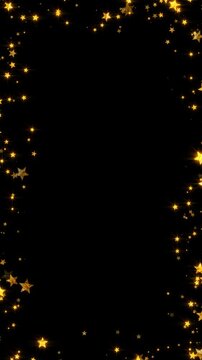 gold stars confetti border frame happy birthday and party celeblation alpha channel animation, golden isolated vertical social media motion design element