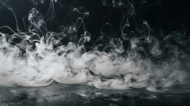 Dramatic white smoke swirls and waves against a dark background creating an abstract atmospheric effect for moody conceptual designs