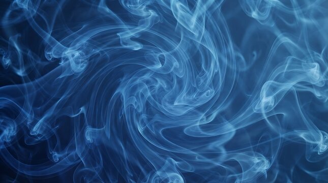 Abstract swirling blue smoke texture background with wispy formations and dramatic lighting for artistic design and atmospheric effects