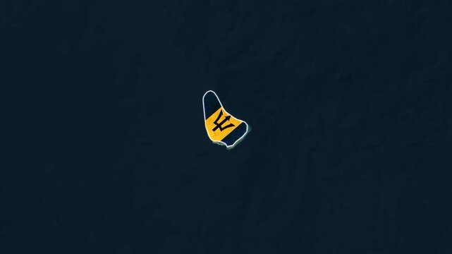 Barbados map silhouette with national flag texture, animated caribbean island geography, travel and tourism motion