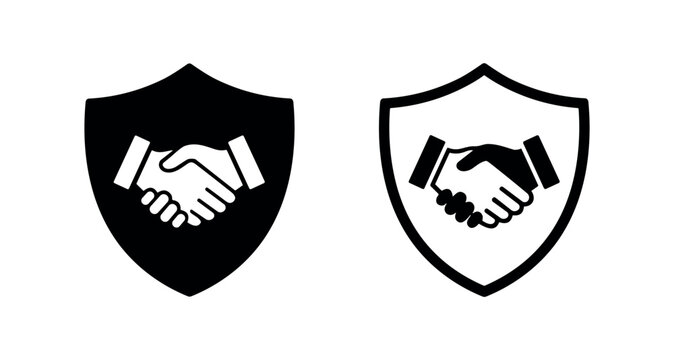 Trust Shield with Handshake Security Agreement Vector Icon Set