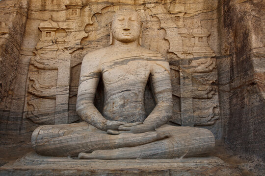 Historic sitting Buddha view, Gal Vihara, Polonnaruwa, Sri Lanka