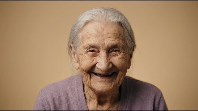 Elderly Woman Laughing Joyfully Showing Off Her Wisdom and Happiness While Expressing a Beautiful Sense of Contentment to the Camera