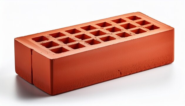 New Single Unused Red Brick Isolated On White Background