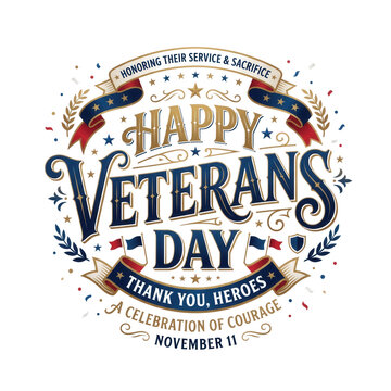 Happy veterans day greeting card design, isolated on transparent background