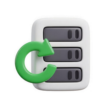 3d rendered server rack with green circular arrow symbolizing data flow