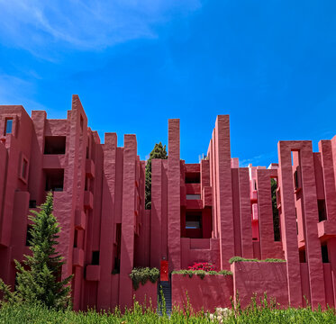 Calpe, Spain - May 27, 2026.View of La Muralla Roja residential building by architect Ricardo Bofill in Calpe, Spain on a clear day