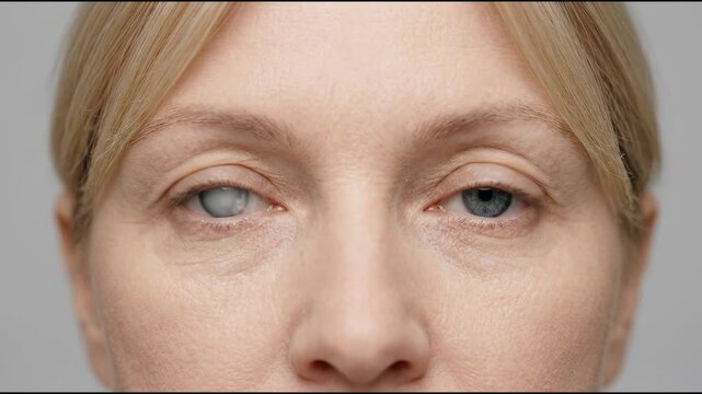 Cataracts Disease Progression Shown Through a Womans Eyes Illustrating the Impact of Vision Impairment and Need for Treatment