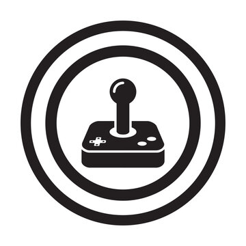 Retro arcade joystick vector icon in circular frame