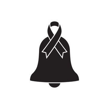 Black bell silhouette vector icon with awareness ribbon isolated on white background