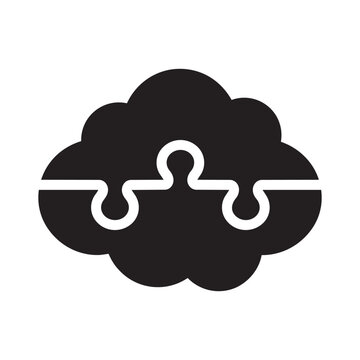 Minimalist black cloud puzzle icon vector illustration for solution concept