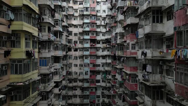 Iconic Yick Cheong Monster Building in Quarry Bay, Hong Kong Moving Shot