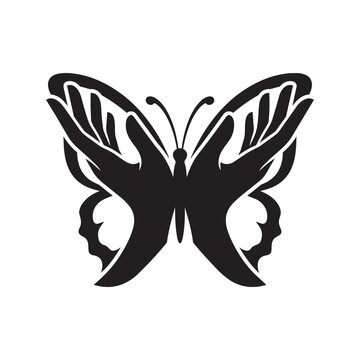 Conceptual vector illustration of butterfly wings formed by human hands silhouette