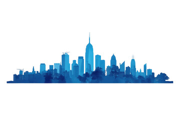 Fototapeta premium Blue watercolor metropolitan skyline with varied towers
