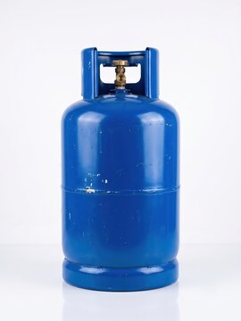 Traditional Syrian blue LPG gas cylinder isolated on white background.