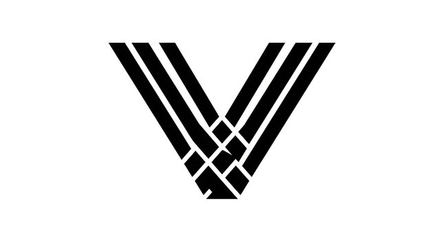 Minimalist black geometric v letter logo design with sharp lines and modern style