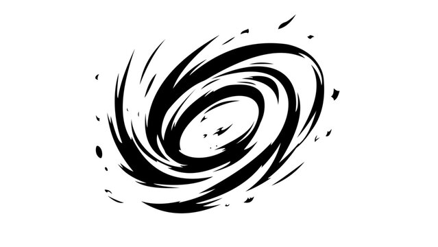 Black manga energy vortex with dynamic spiral brush strokes isolated on transparent background. Abstract anime motion effect for comic action scenes, visual effects, graphic design and digital artwork