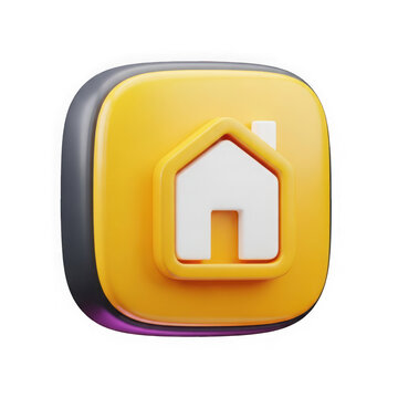 3d rendered icon of a house with a purple background and a white border