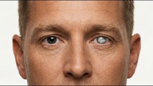 Cataracts Disease Highlights Vision Loss with a Man Closing and Opening His Eyes to Depict Impaired Sight and Medical Condition Challenges