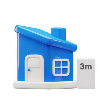 3d rendered blue house with white windows and 3m height indicator