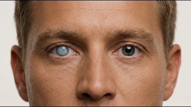 Cataracts Disease Highlighted Through a Mans Eyes Showing Vision Loss and Impaired Sight as a Medical Concept