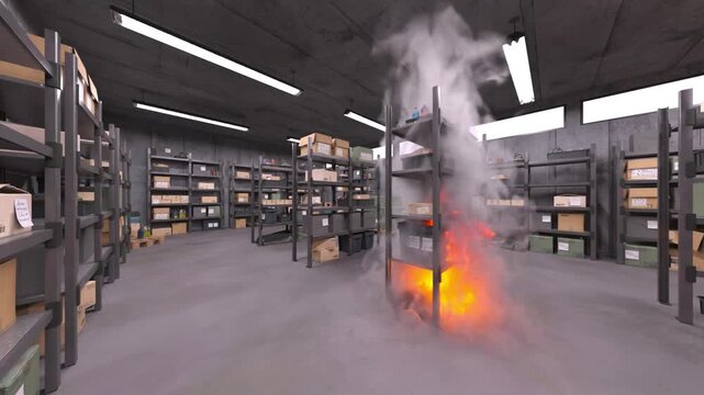 倉庫火災　3DCGレンダリング