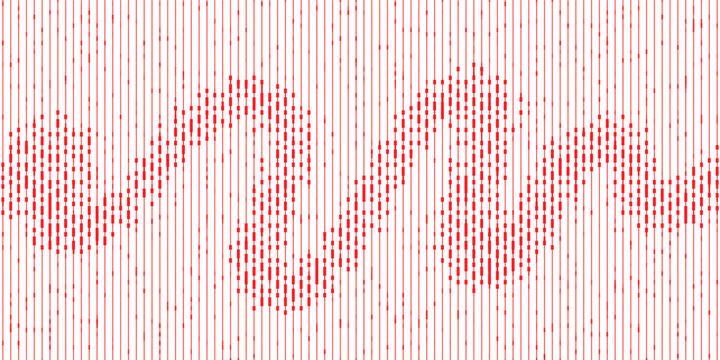 Red vertical line halftone pattern forming a dynamic sine wave audio frequency background