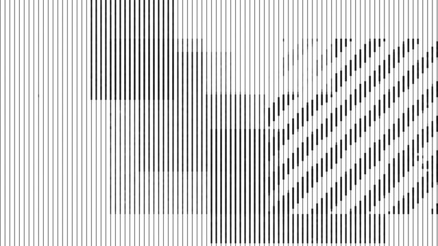 Black and white vertical line halftone grid pattern forming abstract block shapes