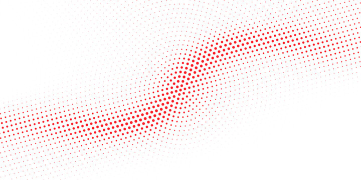 Red halftone dot pattern forming an S-curve wave gradient on a white background