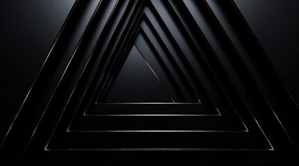 Fototapeta premium Abstract dark background with geometric triangle layers. Deep black shapes create 3d tunnel depth perspective. Minimalist modern wallpaper with light edge lines. Elegant premium digital texture for