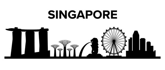 Fototapeta premium Singapore City Skyline Silhouette Illustration with Landmarks Isolated on White Background