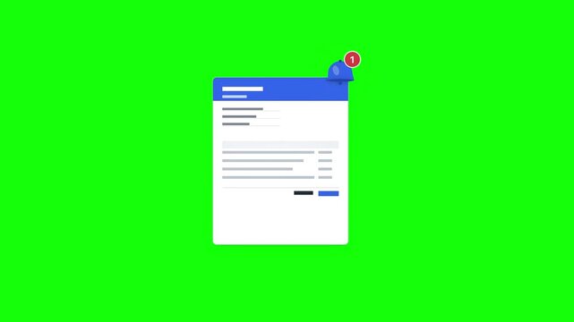 Document Notification Bell Icon Animation on Green Screen