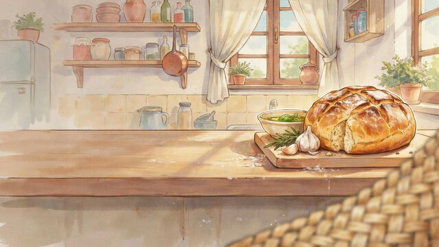 The national dish of Italian cuisine. 
Pane di Altamura is a round Apulian bread made from durum wheat flour, characterized by a thick, crispy crust and yellow crumb. A photo with a place for the text