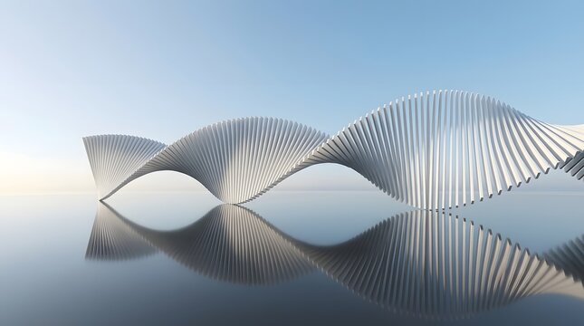 Abstract white architectural structure. Modern parametric design with fluid wave shapes.