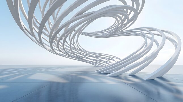 Abstract white architectural structure. Modern parametric design with flowing curves.