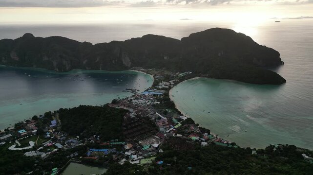 Aerial View of Tropical Phi Phi Islands Isthmus in Koh Phi Phi, Thailand