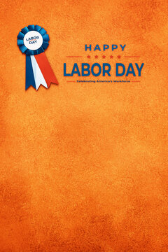 Labor day message and patriotic ribbon against an orange background