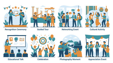 Naklejka premium Corporate groups enjoying cultural activities and guided tours.