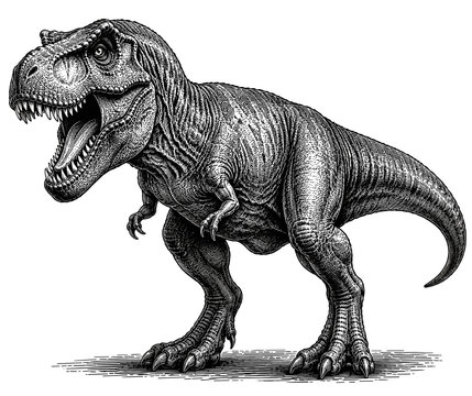 Detailed illustration of a fearsome Tyrannosaurus Rex dinosaur in a powerful stance