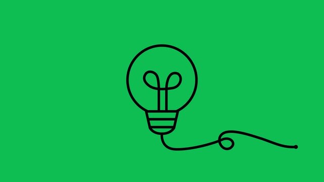 Black light bulb outline icon seamless loop animation with cable and smooth swing motion with light rays moving on green screen. 4K animated for idea, creativity, innovation, and motion graphics.