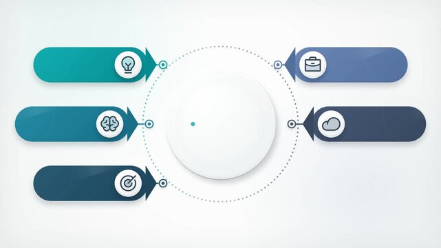 Circular Business Process Infographic Connects Six Icon Steps Around a Central Hub
