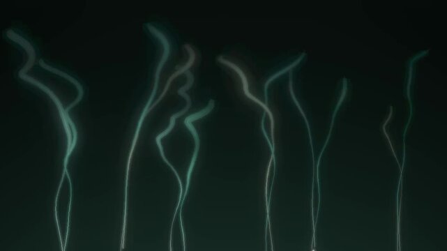 Thin smoke trails rising and spiraling wisps abstract dark background seamless loop in subtle green tones