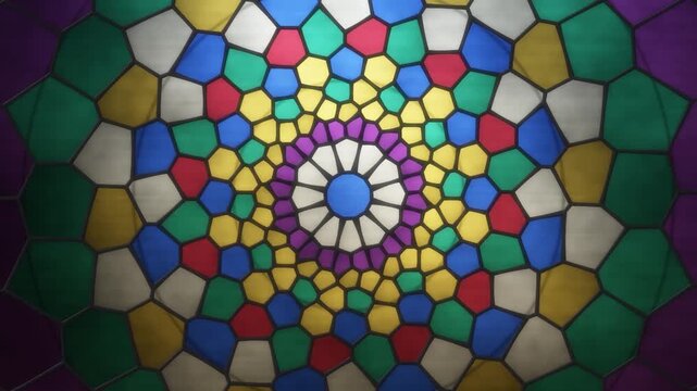 Stained Glass Rose Window Cathedral Jewel Light Seamless Loop in deep ruby tones