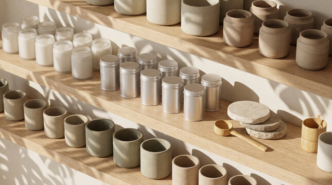 Minimal Refillable Beauty Vessel Shelf Display