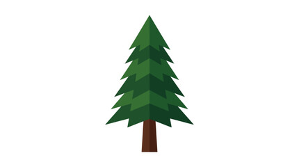 Obraz premium Simple Green Pine Tree Isolated on White Background, Flat Design